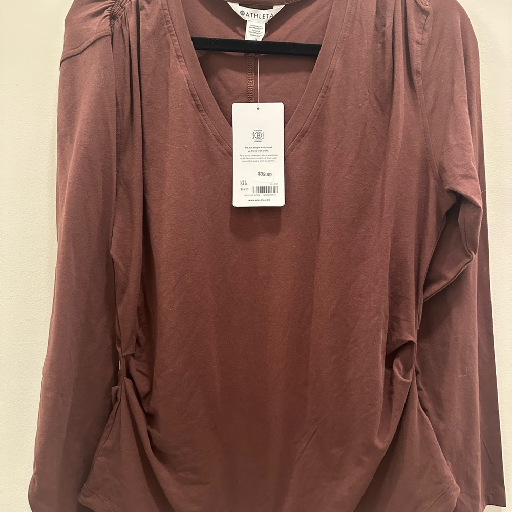 Athleta Brown Puff Sleeve Ruched Blouse